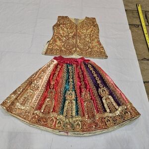 Embroidered Multicolor Lehenga Set with Gold Detailing Girls 3-4 Years